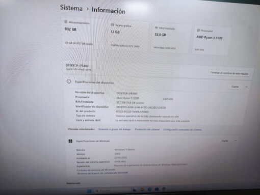PC gaming Ryzen 5 5500, RTX 3060 12gb, RAM 32gb reacondicionado